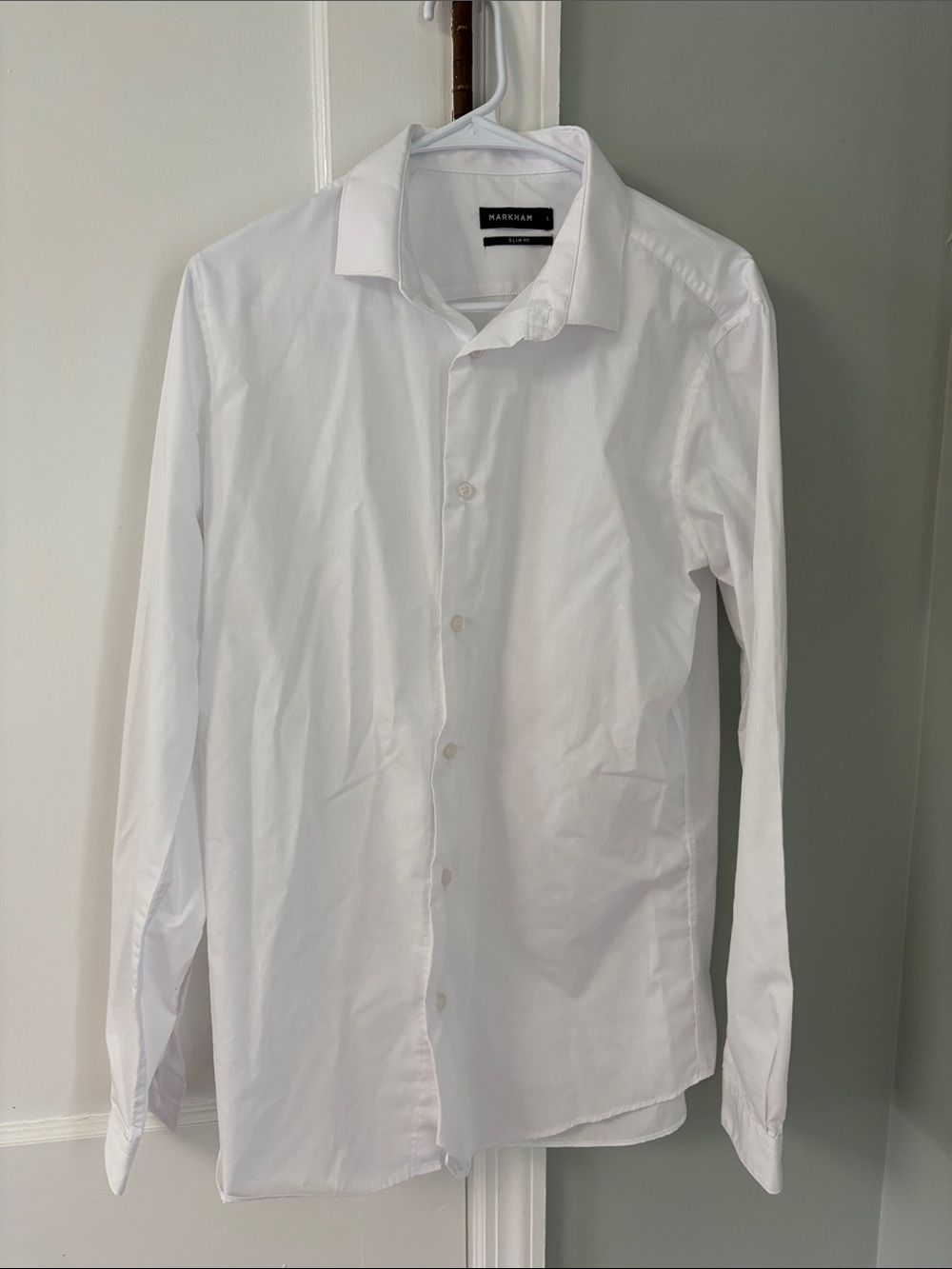 Markham White Men's Long-Sleeve Dress Shirt Point Collar Slim Fit Large